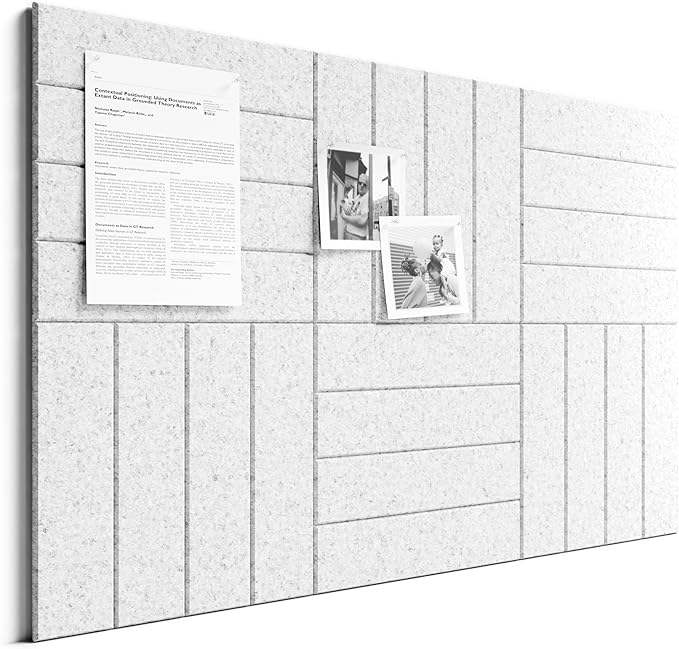 Bumusty Large Cork Board Alternative-36 x 24" Felt Bulletin Board Tiles, with 30 Pushpins, 40 Adhesive Tabs, Bold-Stripe 6-Pack, Cork Boards for Office Push Pin Board Felt Board-Light Gray