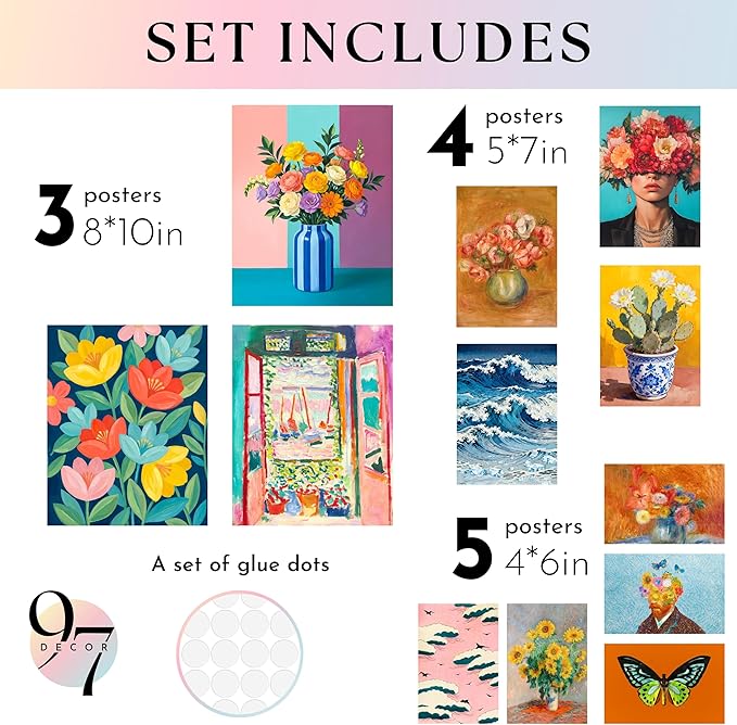 97 Decor Colorful Eclectic Wall Art Prints - Colorful Posters For Room Aesthetic, Famous Artist Paintings Maximalist Decor For Home, Living Room, Bedroom, Dorm (Unframed)