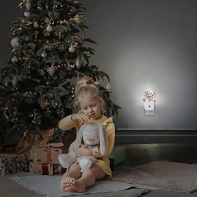 Night Light,Vintage Flower Butterfly Night Lights Plug Into Wall,Dusk to Dawn Sensor for Bedroom,Bathroom and Living Room for Women/Girls Gifts
