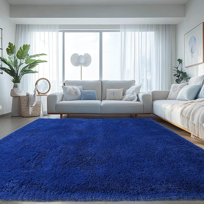 Blue Fluffy Area Rug for Bedroom: Blue Rug for Kids Room - Plush Shag Rug for Living Room (5x7 Feet.Blue)