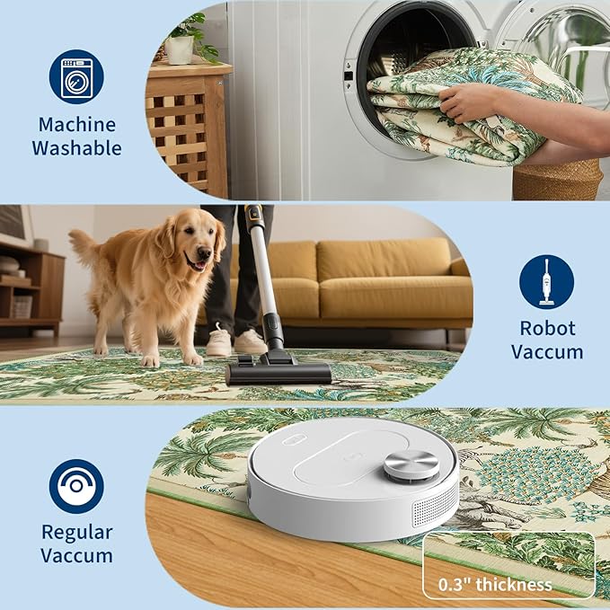 GarveeHome Jungle Rug 10x13 Washable Area Rugs for Living Room, Beige Animal Print Rug Non Slip Low Pile Forest Stain Resistance Large Throw Carpet for Kids Bedroom Nursery Playroom Dining Room