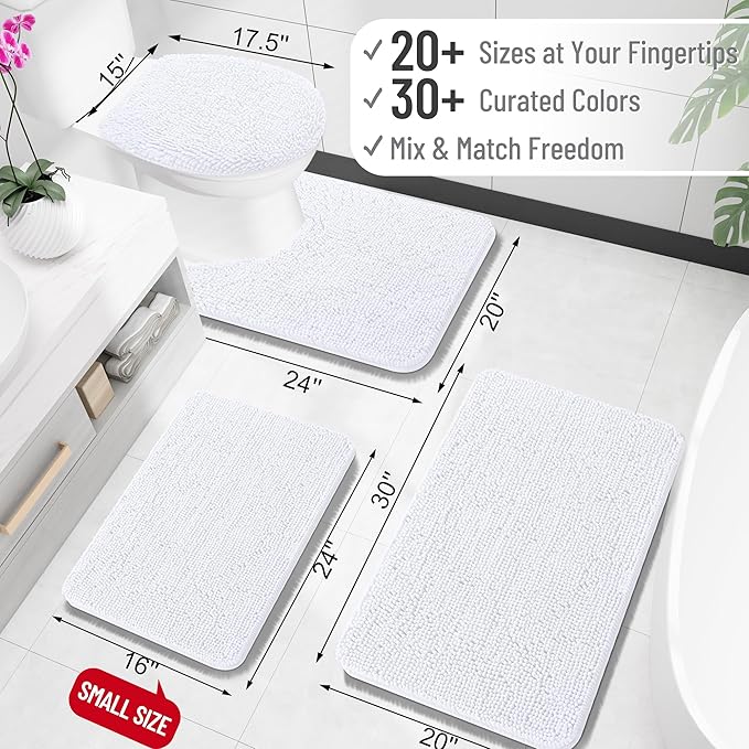 OLANLY Small Bathroom Rugs 24x16, Extra Soft Absorbent Chenille Bath Rugs, Rubber Backing Quick Dry, Machine Washable Bath Mats for Bathroom Floor, Tub and Shower, Home Decor Accessories, White