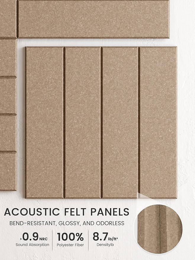 Bumusty Large Cork Board Alternative-48 x 36" Felt Bulletin Board Tiles, with 30 Pushpins, 70 Adhesive Tabs, Bold-Stripe 12-Pack, Cork Boards for Office Push Pin Board Felt Board-Taupe