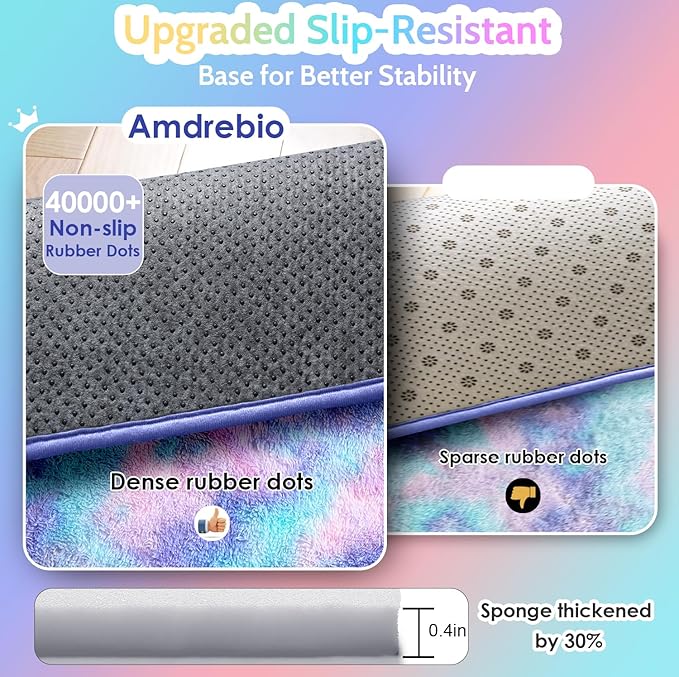 Amdrebio Purple Rainbow Rugs for Bedroom Girls Room Decor, Soft Fluffy Cute Area Rug 4x6 for Kids Room Playroom Nursery Dorm, Mermaid Stitch Frozen Fuzzy Carpet, Plush Kawaii Furry Baby Toddler Rug