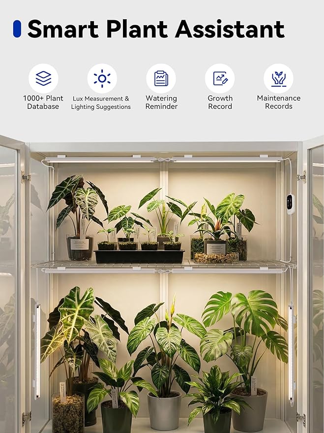 GLOWRIUM Smart Grow Lights for Indoor Plants with APP, Full Spectrum Grow Lights for Seed Starting, G6 Plant Light Strip with auto Timer, 3 Angle dimming Levels for Plant Shelf, 6-Pack (White, 48W)