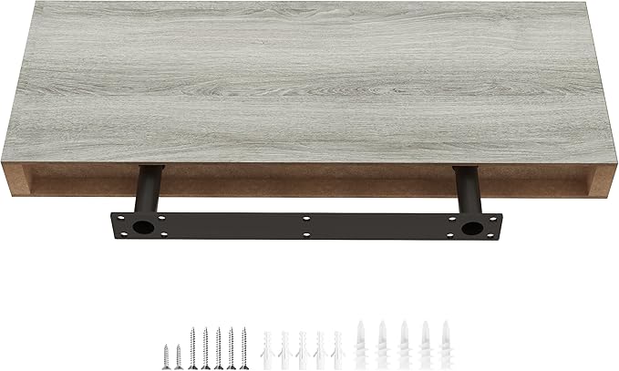 Ballucci Floating Shelf, 36" Wood Wall Shelf with Invisible Brackets for Bathroom, Living Room, Bedroom, Kitchen, Nursery, 6" Deep, Rustic Gray