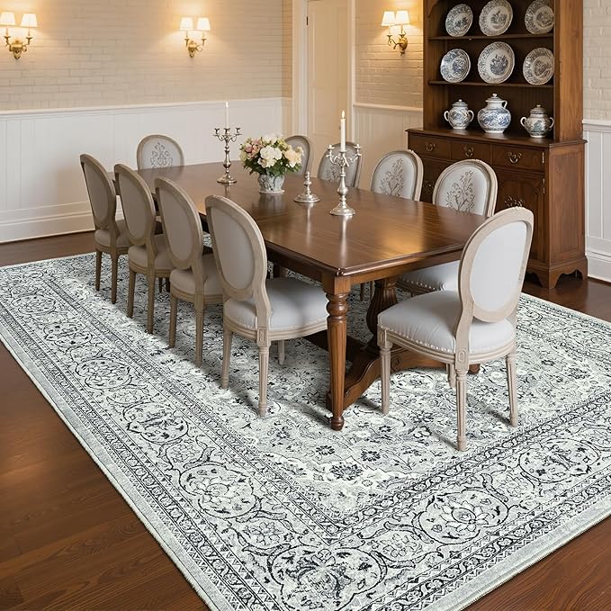 Goideal Washable Rug 5x7, Gray Area Rugs Non Slip, Indoor Low Pile Carpet with Rubber Backing for Living Room Kitchen Bathroom Entryway Office Bedroom