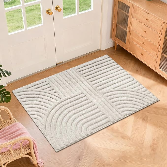 Pauwer 2x3 Washable Area Rugs for Living Room Modern Beige Solid Color Soft Fluffy Rugs for Bedroom Non Slip Boho Accent Indoor Mat Floor Carpet Cover for Kids Room Dining Room Kitchen Office, Beige