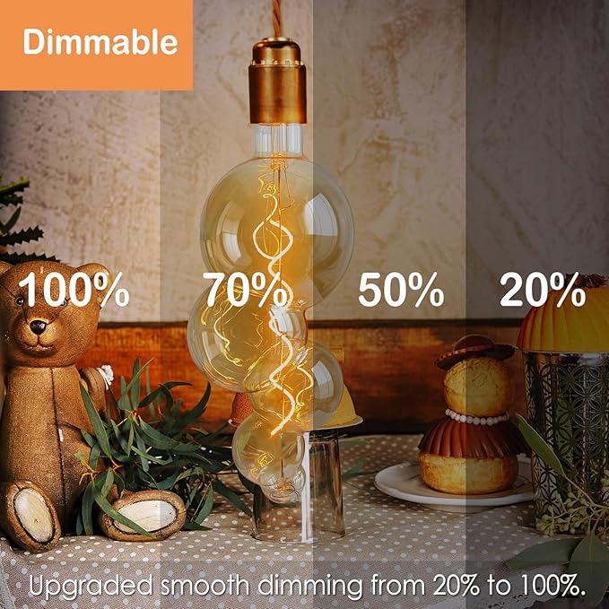 40 Watt Decorative Vintage LED Light Bulbs, Special Huge Bubble 4W LED Filament Edison Bulb,2700K Oversized Golden Warm Lights,Dimmable E26 Lamp Base,1-Pack
