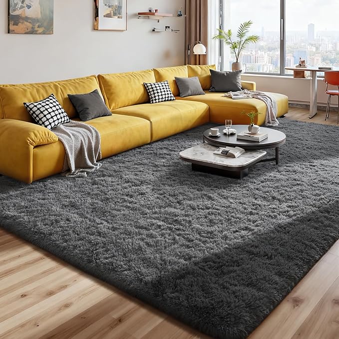 Soft Area Rugs for Bedroom Living Room Plush Fluffy Rug 7x10 Feet, Shag Furry Area Rug Carpet Non Shedding for Nursery Children Kids Girls Room Home Decorative, Dark Gray