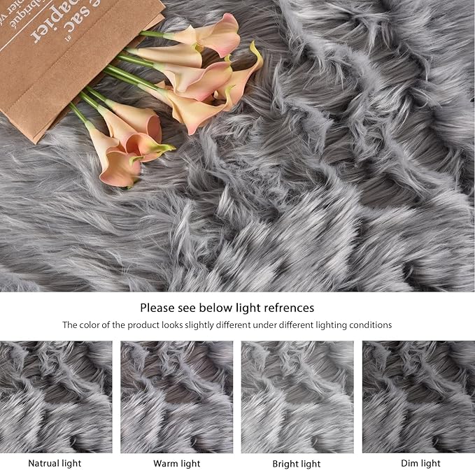 ORINOVA Shag Rug 6x9 Area Rugs for Bedroom Silver Grey Fluffy Machine Washable Faux Sheepskin Shaggy Fur Rugs for Living Room Nursery Rug