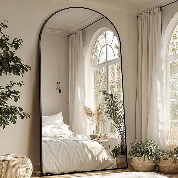 Antok Full Length Mirror, 44"x82" Floor Mirror with Stand, Hanging Mounted Mirrors for Bedroom, Living Room, Cloakroom, Dining Rooms, Black, Arched