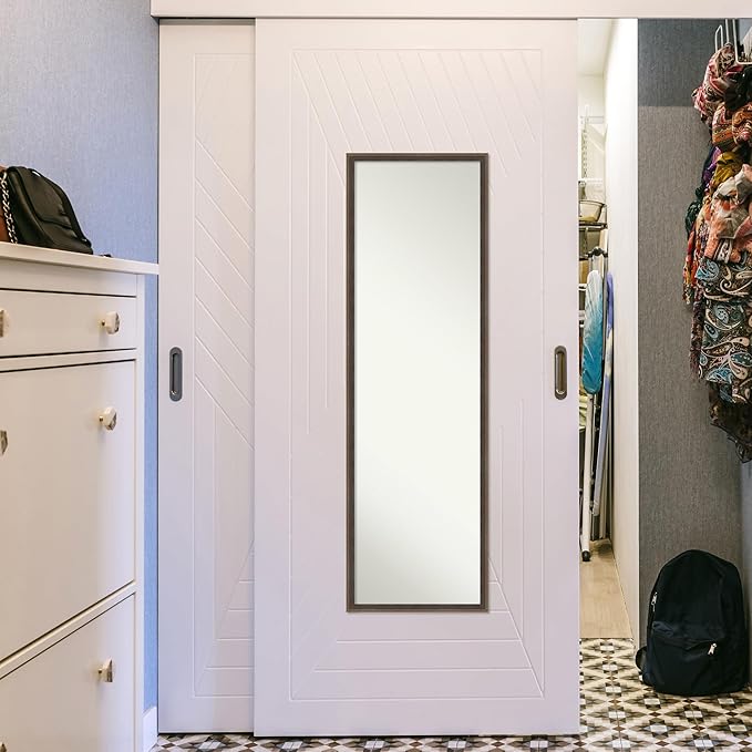 Amanti Art Brown Full Length Mirror for Door, 49x15 Hardwood Wedge Mocha Tall Wall Mirror Full Length, Mounted to Door or Closet Wall with no Visible Brackets, Modern Wood Frame, Bedroom Decor