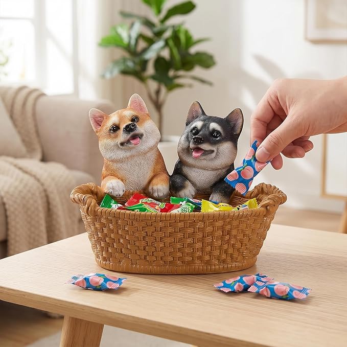 Dog Resin Storage Basket, Desktop Organizer for Remote & Keys, Cute Home Decor Tray, Ideal present for Pet Lovers.(Shiba Inu Dual Color)