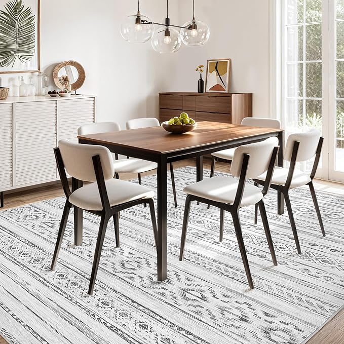 cotiled 10x12 Area Rug Living Room: Washable Boho Rugs with Non Slip Backing Large Soft Indoor Stain Resistant Carpet for Bedroom Farmhouse Dining Room Lightweight Home Decor Cream Grey