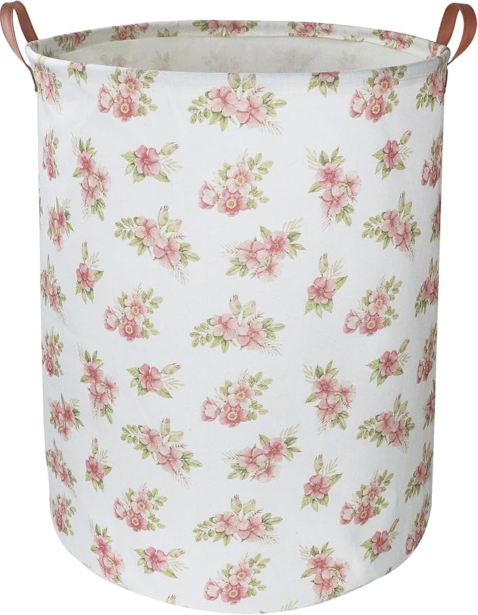 NTAOHAMPER Pink Flower Laundry Hamper, laundry Basket, Nursery Hamper,Waterproof Storage Bin for Bedroom,Clothes Organizer Basket, Room Decor(Pink Flower)