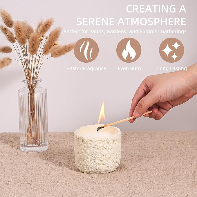 Viyffo 6oz Citronella Candle Outdoor, Small Citronella Candle Indoor, Candles for Home Scented, Non Toxic Soy, Ivory White Ceramic Jar for Patio, Backyard Décor & Camping Gift (12+ Hours Burn)