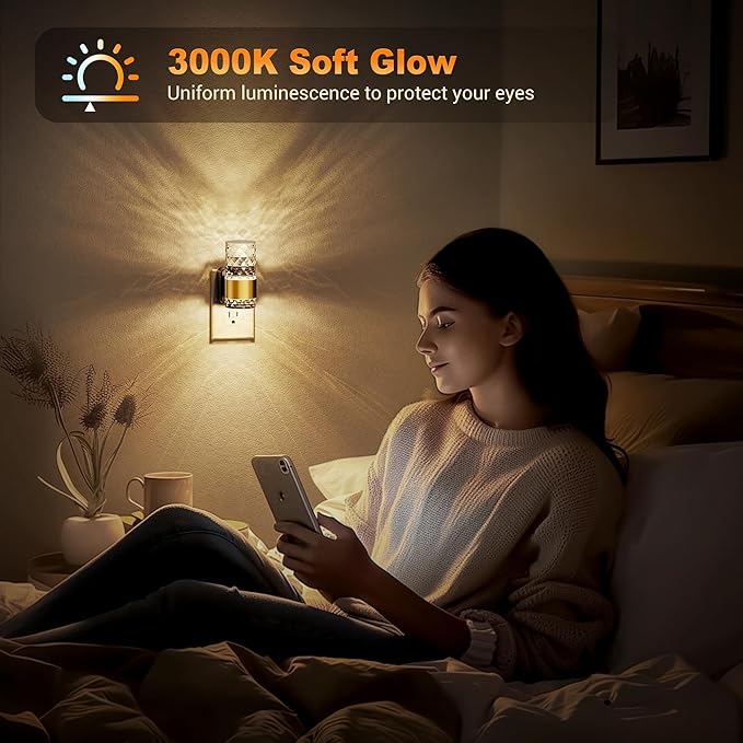 JandCase Night Light, Automatic Night Lights Plug into Wall, 3000K LED Nightlights with 0-100LM Adjustable Brightness, Night Light Plug in with Light Sensor for Bathroom Hallway Room Decor