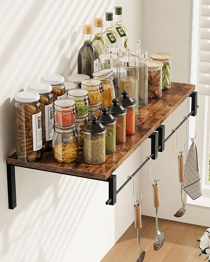 CHOEZON Deep Floating Shelves for Wall, 12 inch Wall Mounted Shelves Set of 2, Wide Floating Shelves for Living Room, Bedroom, Study, Bathroom, Rustic Brown and Black TBJ02P2BF