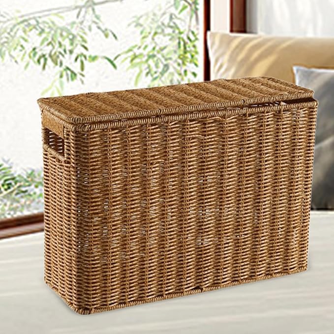 Narrow and Tall Storage Box with Handle Storage Bins Decorative Storage Bin Narrow Basket Bin for Clothing Closets Kitchen, S
