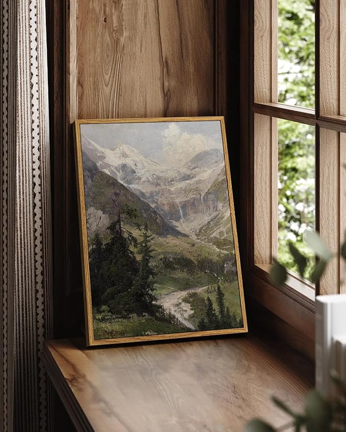 InSimSea Framed Canvas Wall Art Vintage Decor, Mountain Pictures Living Room Decor Aesthetic, Bedroom Bathroom Summer Landscape Wall Pictures, 12"x16"
