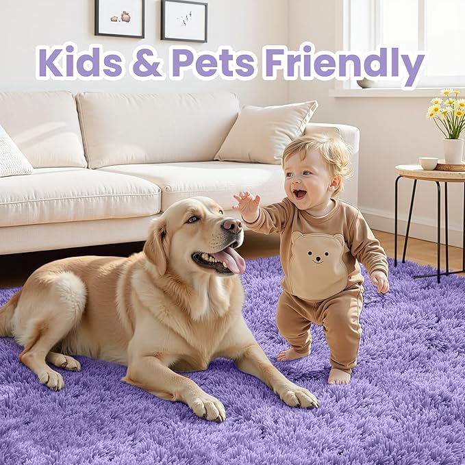 6x9 Area Rugs for Living Room Rug: Soft Fluffy Shag Purple Rugs for Bedroom, Non-Slip Large Fuzzy Plush Rug Indoor Floor Carpet for Nursery Kids Boys Girls Room, Dorms, Playroom, Modern Home Decor