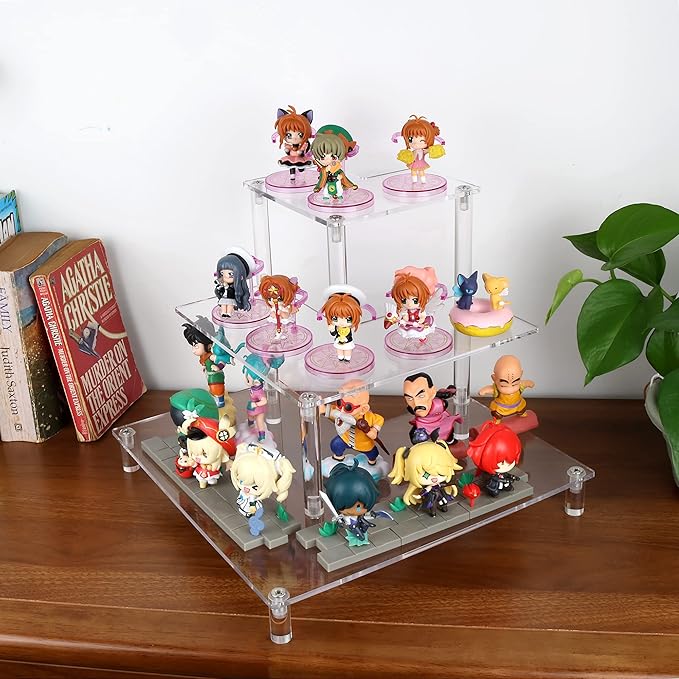 ELEGANTLIFE Acrylic Display Riser Stand – 3 Tier Clear Shelf for Funko POP, Amiibo, Figures, Collectibles, Cupcakes, Perfume, Skincare Organizer