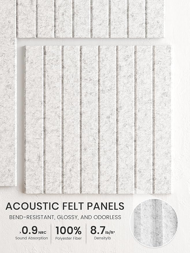 Bumusty Large Cork Board Alternative-36 x 24" Felt Bulletin Board Tiles, with 30 Pushpins, 40 Adhesive Tabs, Fine-Stripe 6-Pack, Cork Boards for Office Push Pin Board Felt Board-Light Gray