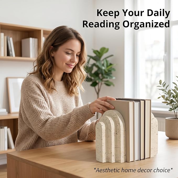 Book Ends for Heavy Books, Decorative Bookends for Shelves, Durable Book Holder & Shelf Decor, Non-Slip Book Stopper, Office Bookshelf Organizer (Set of 2)