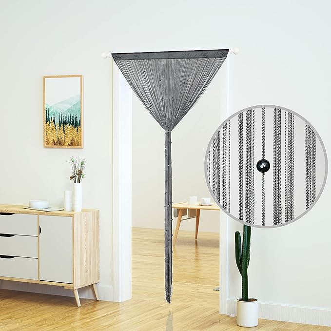 YaoYue Beaded Curtain Door String Curtains for Doorway Tassels Beads Hanging Fringe Hippie Room Divider Window Hallway Entrance Wall Closet Bedroom Privacy Decor (39×79in/100×200cm, Grey)