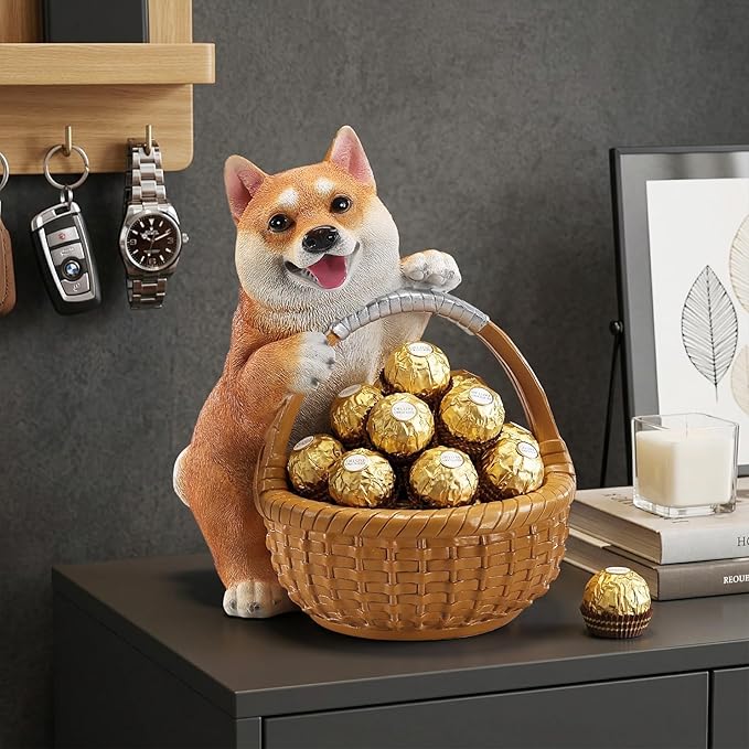 Dog Resin Storage Basket, Desktop Organizer for Remote & Keys, Cute Home Decor Tray, Ideal present for Pet Lovers.(Shiba Inu)