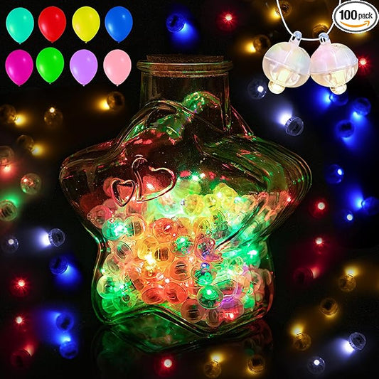100Pcs Balloon Lights with Clear Hanging Line, 5 Mix Colors Balloons Light for Party Paper Lantern Decorations, Easter Eggs Birthday Wedding Halloween Christmas Decoration-Mixed Colors