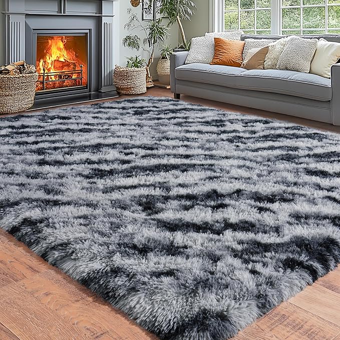 Area Rugs for Living Room 6x9, Ultra Soft Fluffy Rug for Bedroom, Modern Shaggy Carpet Fuzzy Rug for Girls Boys Room Home Indoor Nursery Teens Dorm Decor, Upgrade Non-Slip Durable, Tie Dyed Stripes