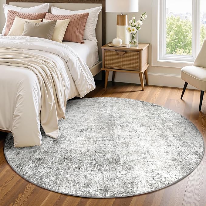 RELEANY Washable Area Rugs 6ft Non-Slip Modern Abstract Soft for Living Room Entryway Bedroom Nursery, Print Pattern, Gray White Grey