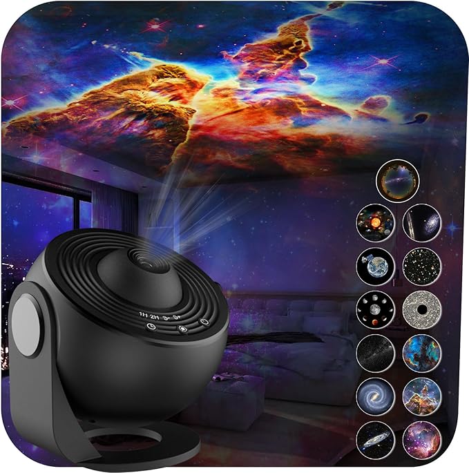 Galaxy Projector for Bedroom,HD Image Star Projector Galaxy Light,13 Film Discs Planetarium Projector with Adjustable Knob, 360° Rotating and Timer for Kids, Ceiling, Gifts, Room Decoration