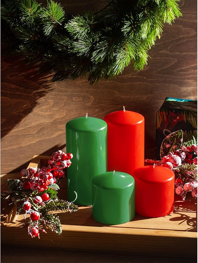Candwax Green Pillar Candles Set of 3 - Perfect as Christmas Centerpiece Table Decorations - 40-Hour Burn Time Self-Extinguishing Candles for Home Decor - Cone-Top Grass Green Pillar Candles 3x3