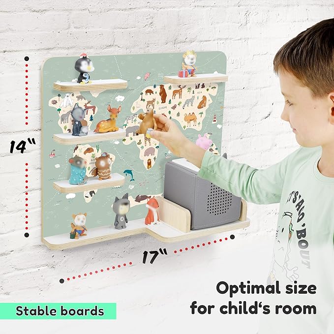 stadtecken Wooden Shelf for Music Box I Suitable for The Toniebox and Tonies I Perfect Storage in The Children's Room I for Setting up or Hanging (Atlas, Medium)