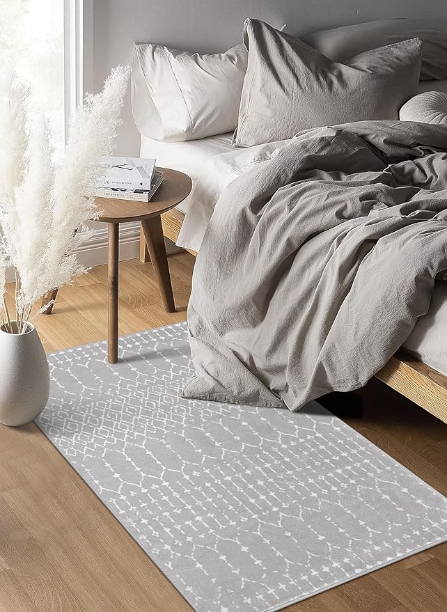 Lahome Moroccan Rugs for Entryway 2x3 Small Non-Slip Kitchen Rug Throw Lightweight Area Rugs for Bedroom Gray Vintage Print Distressed Bath Mat Floor Indoor Doormat Carpet for Laundry Living Room