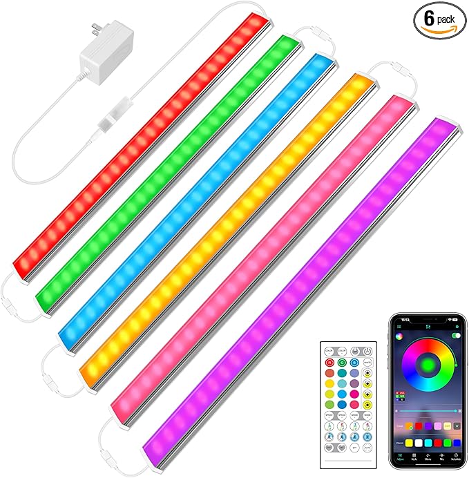 maylit Smart Under Cabinet Lights Plug in, 6 Pcs 12 Inch Ultra Thin Under Cabinet Lighting, Multicolor Under Counter Lights for Kitchen, Dimmable Mood Light for Cabinet, Counter, Workbench