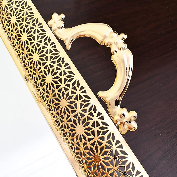 Mirrored Tray with Handles Home Decor Vanity Tray for Dresser Make Up Jewelry Organizer Perfume Decorative Serving Glass Mirror Gold
