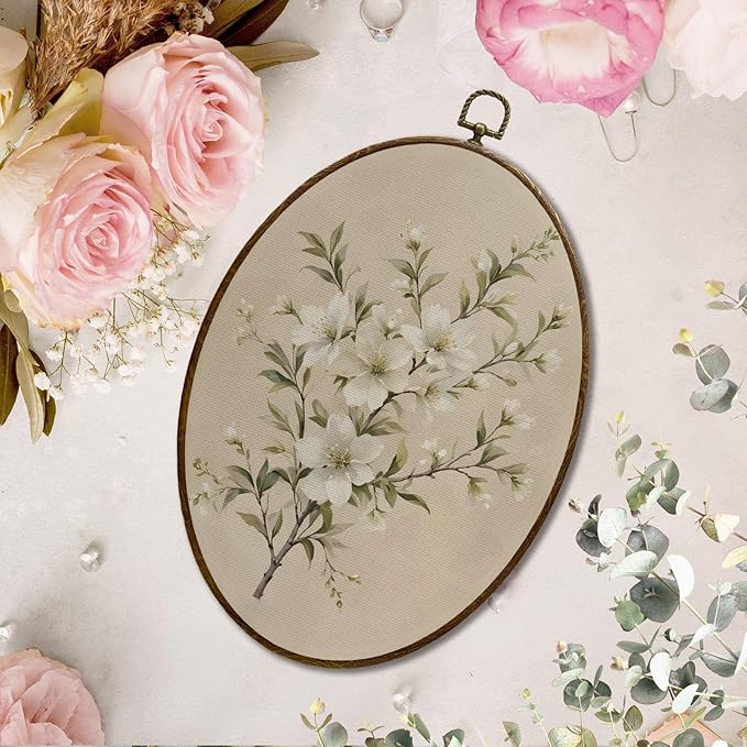 JQF Vintage Floral Oval Framed Wall Art, Cottagecore Retro Flower Botanical Oval Canvas Wall Decor, Rustic Floral Framed Prints Hanging Decor for Home Bedroom Living Room, 8.5x11.5 Inch