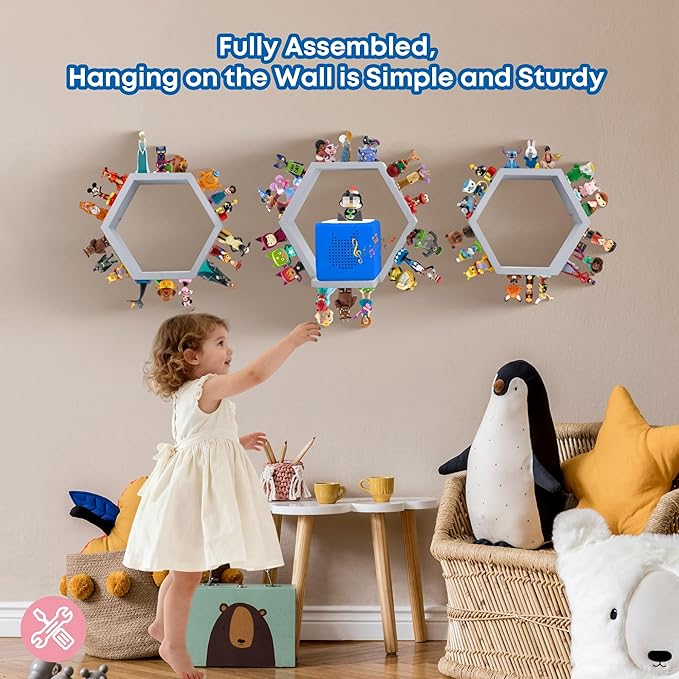 for Tonies Shelf Magnetic – Wooden Tonies Storage Shelf, Tonie Box Shelf with Tonies Holder, Wall Mounted Tonies Organizer for Kids Room (Light Gray)