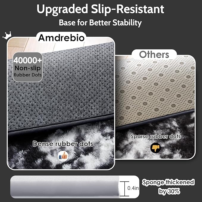 Amdrebio Black White Grey 2x3 Small Area Rugs for Bedroom Living Room Decor, Mini Fluffy Shag Modern Cool Rug for Kids Room Dorm Home Office, Shaggy Throw Furry Plush Floor Carpet for Teen Boys Men