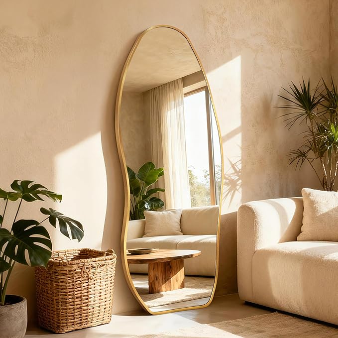 Dorlicecass Mirror Full Length - Irregular Full Body Mirror Standing or Leaning or Wall Hanging 63"x 24" Asymmetrical Aviation Aluminum Alloy Frame Unique for Bedroom, Living Room, Cloakroom, Entryway