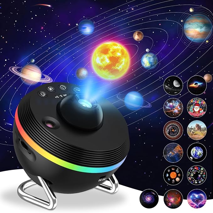 Galaxy Projector - 13 in 1 Star Projector Planetarium Dynamic Meteor & RGBCW Dynamic Effects with Timer&180° Adjustable Bracket, 13 HD Image Film Discs Star Night Light Projector for Bedroom/Christmas