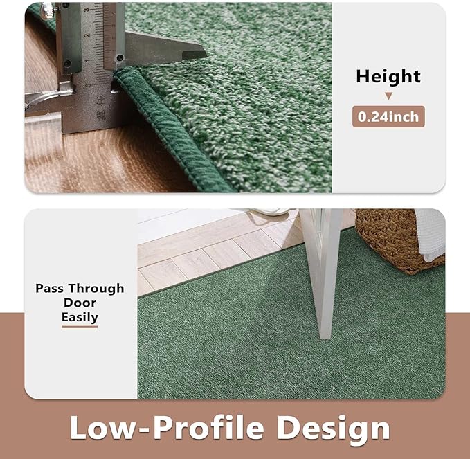 FinRèc 2x6 Washable Runner Rugs for Kitchen Hallway Bedroom, Low Pile Thin Rug Solid Color, Non-Slip Carpet Indoor for Home Decor (Green/White)
