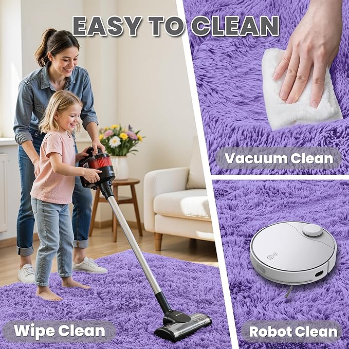 6x9 Area Rugs for Living Room Rug: Soft Fluffy Shag Purple Rugs for Bedroom, Non-Slip Large Fuzzy Plush Rug Indoor Floor Carpet for Nursery Kids Boys Girls Room, Dorms, Playroom, Modern Home Decor