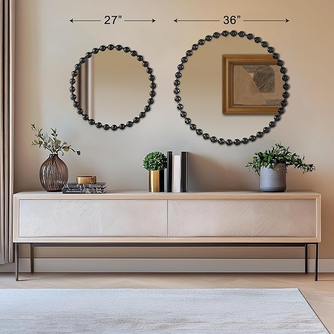 Madison Park Round Mirror, Metal Frame Circle Mirror 36 inch, Wall Art Decor Mounted Hanging for Entryway, Bathroom, hallway, Living Room, Vanity, Marlowe, Black