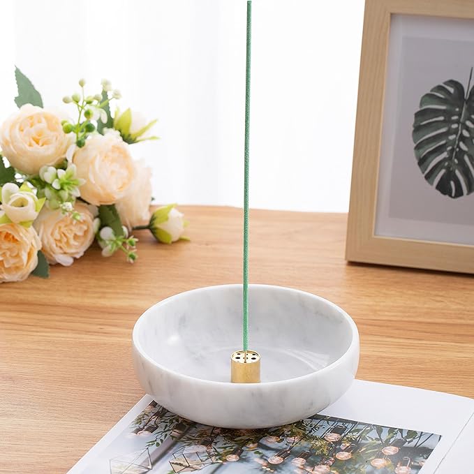 5.91 INCH Incense Holder, 6 in 1 Marble Incense Burner, Incense Holder for Sticks and Backflow Incense Cone, Sage Sticks, Palo Santo Holder, Candy Bowl, Mosquito Coil Holder