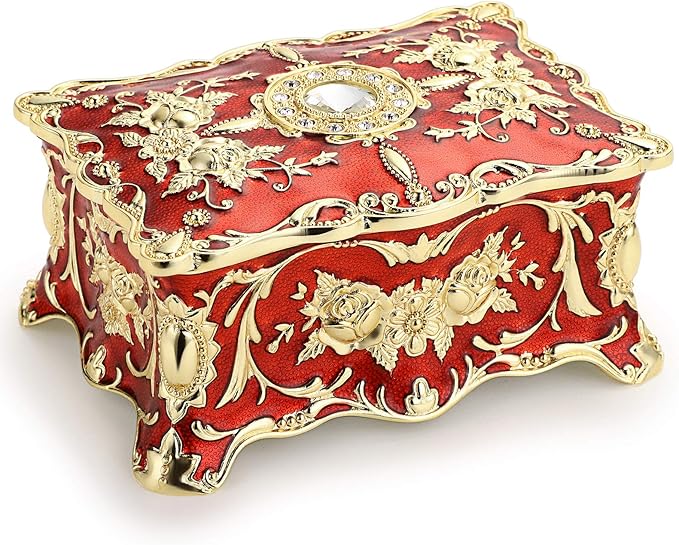 Hipiwe Hipiw Vintage Jewelry Organizer Box - Metal Trinket Storage Box Ornate Treasure Chest Box Jewelry Decorative box Keepsake Gift Box Case for Women,4.9"x3.4"x2.7"